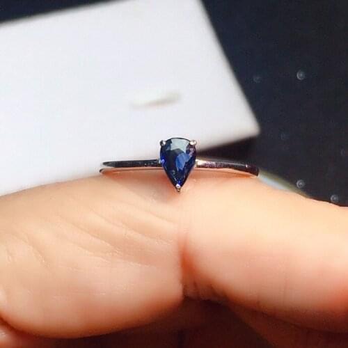 Simple 925 Silver Sapphire Ring for Engagement 4mm*6mm Pear Cut Natural Sapphire Ring Sterling Silver Sapphire Jewelry