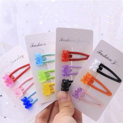Handmade Macarons Cute 12 Colors Transparent Cartoon Bear Hairpins for Women & Girl Daily Children Barrette Jewelry Party Gifts