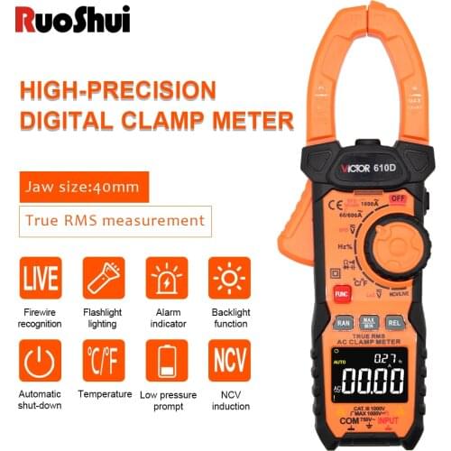 RuoShui 610D Digital Clamp Meter 1000V 1000A AC DC True RMS Professional Pinza Amperimetrica Capacitance Ohm Hz VFD Multimeter