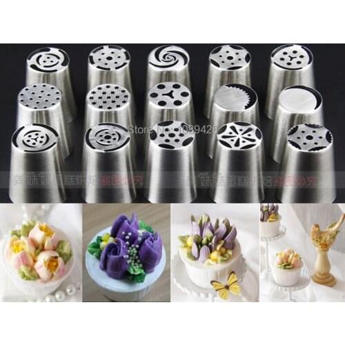 The Biggest 15 Pcs/set Stainless Steel Russian Tulip Icing Piping Nozzles Fondant Cake Decorating Tip Sets Tools