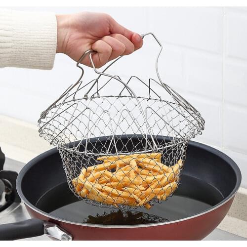 Foldable Steam Rinse Strain Stainless Steel Folding Frying Basket Colander Sieve Mesh Strainer Kitchen Cooking Tools Accessories