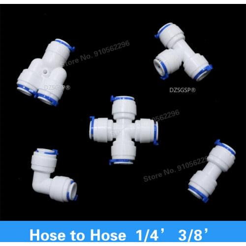 RO Water Hose Connection Straight Elbow Tee Cross 1/4" 3/8" Coupling Plastic Quick Pipe Fitting Reverse Osmosis Connector