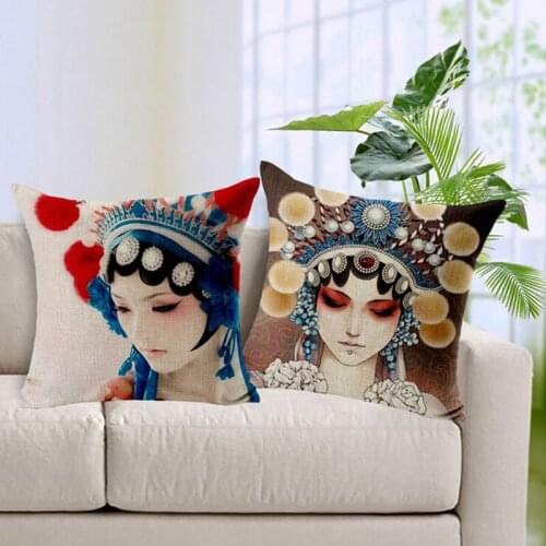 Modern classic Beijing Opera actress beauty makeup cotton pillowcase 45 * 45 Chinese Theatre Style cushion cover home textile
