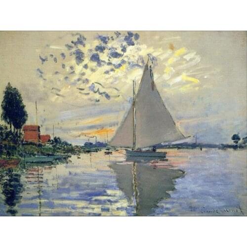 High quality Oil painting Canvas Reproductions Sailboat at Le Petit-Gennevilliers (1874) By Claude Monet Painting hand painted