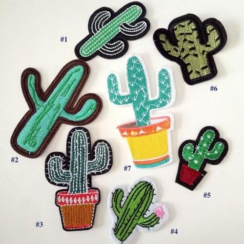 Plant Embroidered Iron On Patch Clothes DIY Creative Badges Cactus Patches For Clothing Backpack Cowboy Jacket Stickers