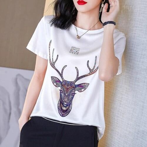 New 2021 White T shirt Women Clothes Animal Print Cotton Korean Casual Female T-Shirt Summer Tops Black Short Sleeve Tee Shirt