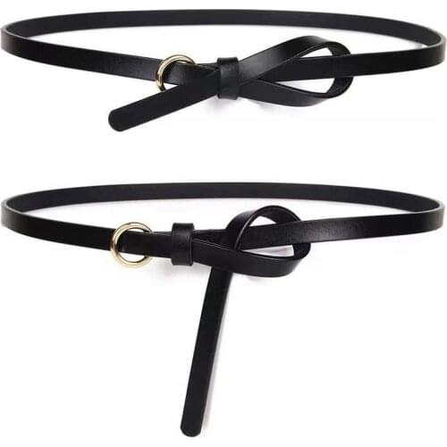 Women Thin Belt Round Metal Circle Buckle Wasit Belt PU Leather Strap For Dress Coat Female Ladies Waistband