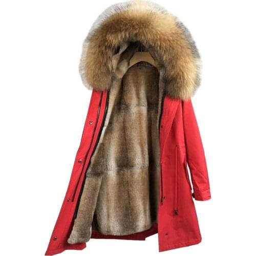 Winter jacket women outwear Streetwear Natural fur lining parka Natural Fox Fur raccoon fur Collar Hood Rabbit Fur Liner