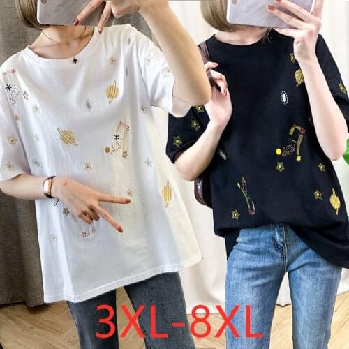 New 2021 Korea style summer plus size tops for women large loose short sleeve cotton T-shirt black white 3XL 4XL 5XL 6XL 7XL 8XL