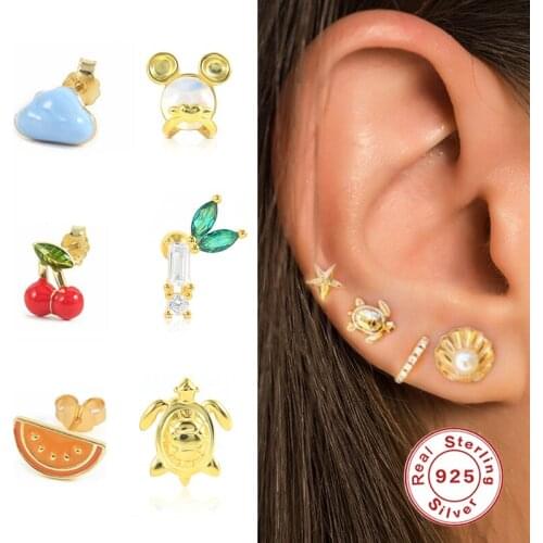 Aide Fruit Bear Cute Earrings For Women Stud Earrings 925 Sterling Silver Small Drop Oil Cartilage Piercing kolczyki damskie