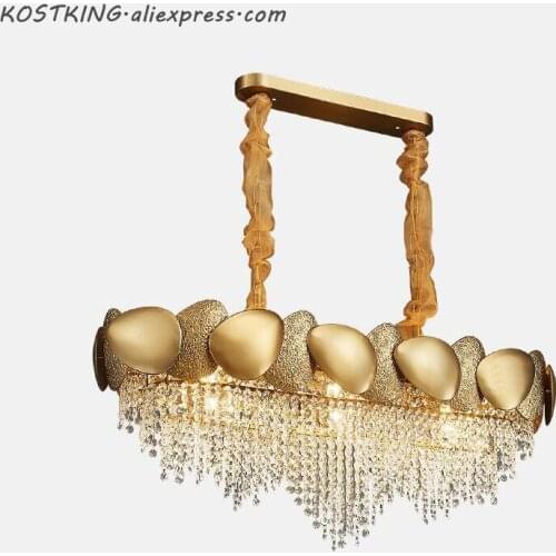 New modern luxury crystal chandelier living room dining room bedroom model room rectangle gold LED light designer chandelier