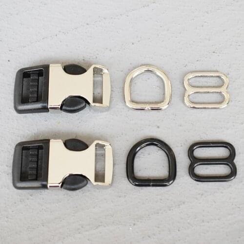 20 Sets 15mm Metal D Ring Adjuster B Ring Belt Straps Piastic Side Release Buckle Curved Bracelet Dog Collar Accessories 15-3s8