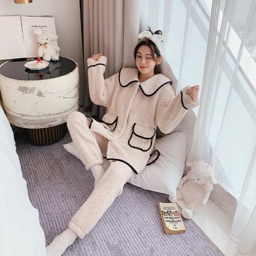 2020 Thick Warm Flannel Pajamas Sets For women Winter Pajama Set Long Sleeve Full Trousers Female pyjama Girl Sleepwear pijamas