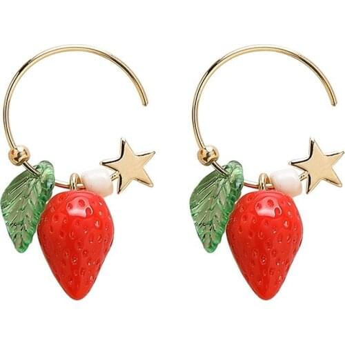 2021 Japan and South Korea Fashion Small Star Lemon Strawberry Earrings Sweet Short Small Summer Fruit Earring Wholesale