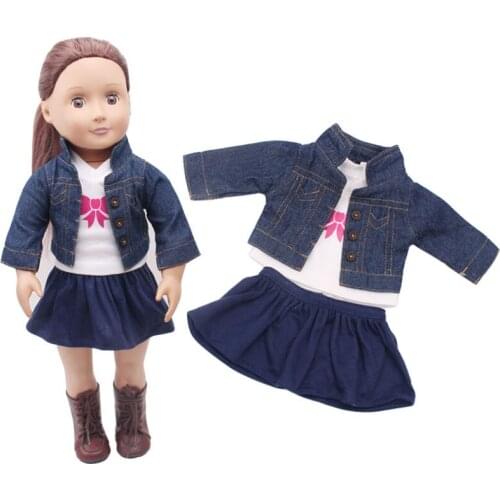 3PCS/lot Denim Coat T-shirt Short Skirt Clothes Fit 43cm Baby New Born doll,American Girl 18inch Doll Clothes Accessories