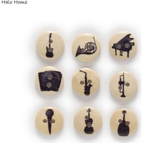 50pcs 2 Hole Mixed Musical Round Wood Buttons Sewing Scrapbooking Clothing Decor Home 15mm
