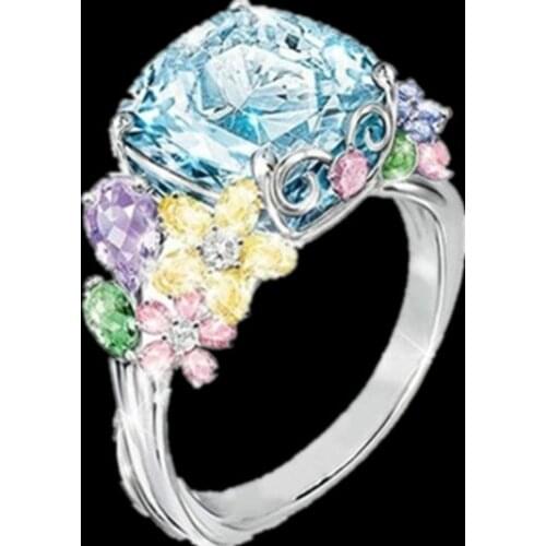 6 Size Trendy Luxurious Wedding Party Women Silver Elegant Gem Ring Square Princess Fashion Romantic Jewelry Accessories Gift