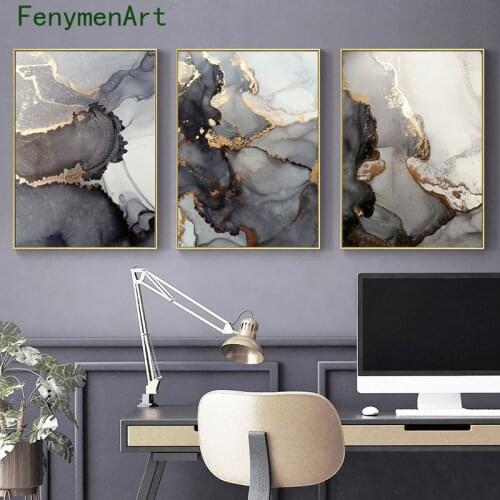 Abstract Golden Marbling Canvas Painting Luxury Picture Modern Wall Art Minimalist Posters and Prints for Living Room Decor