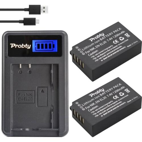 2PCS Probty 1200mAh EN-EL20 EN EL20 ENEL20 Rechargeable Li-Ion Battery + USB LCD Charger for NIKON 1 J1 J2 J3 S1 Camera