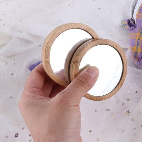 1pcs bamboo Cosmetic Mirror Round Portable Mirror Elm makeup mirror Student portable makeup small princess mirror