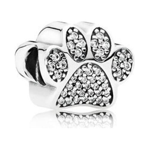 Genuine 925 Sterling Silver Bead Dog Paw Print Silver Charm Beads Fit Pan Bracelet & Necklace Women Diy Jewelry