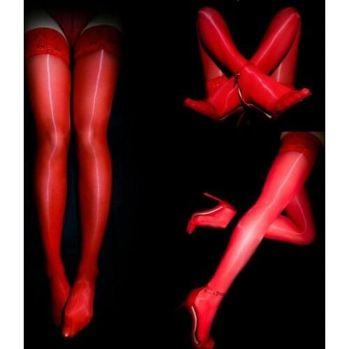 Metelam Sexy Lady 8D Shiny See Throgh Transparent Lace Top Silicone Stay Up Thigh High Stockings Clubwear Hot Show