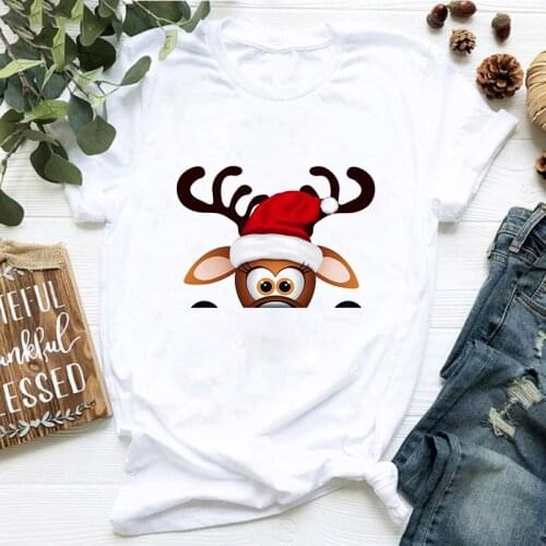 Cute reindeer Fashion Print Summer Women Tshirt Harajuku Kawaii Korean Female Tops Tees Merry Christmas Femme T Shirts Clothing