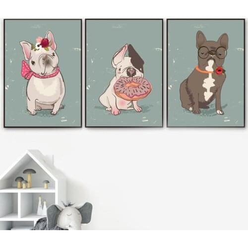 Cartoon French Bulldog Balloon Flower Donuts Wall Art Canvas Painting Nordic Poster And Prints Wall Pictures For Kids Room Decor