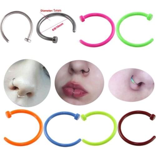 2Pcs Candy Color Fake Septum Medical Steel Nose Ring Piercing 6-10mm Body Clip Hoop Women Girls Septum Clip Hoop Jewelry Gift