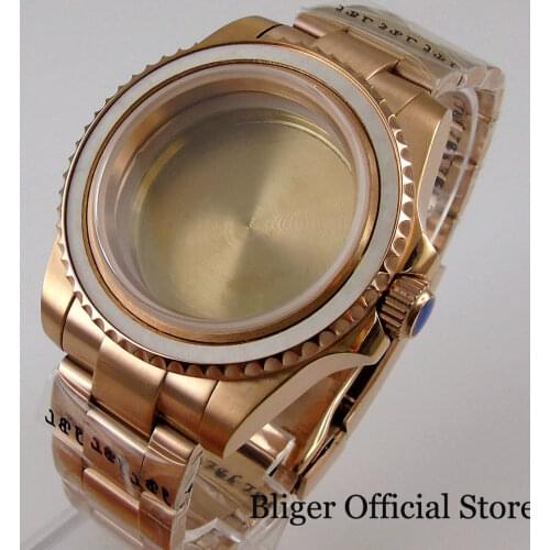 Full Rose Gold Coated Replaced Watch Cases for NH35 NH36 NH36A Sapphire Crystal Watch Bracelet Deployment Clasp Screw Crown