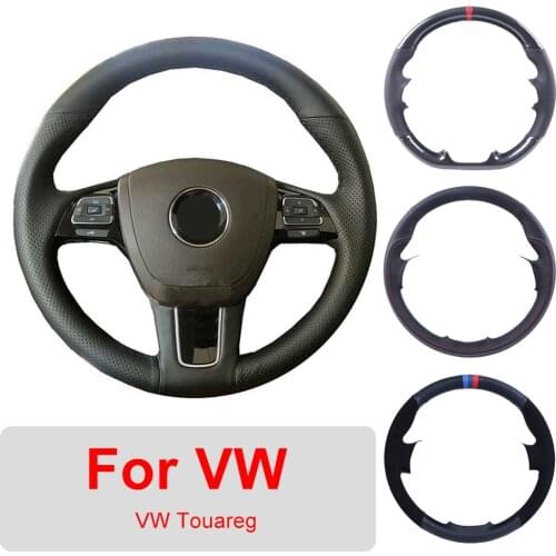 DIY Leather Car Steering Wheel Cover For Volkswagen VW Touareg 2011-2017 Customized Steering Wheel Wrap Hand Sewing