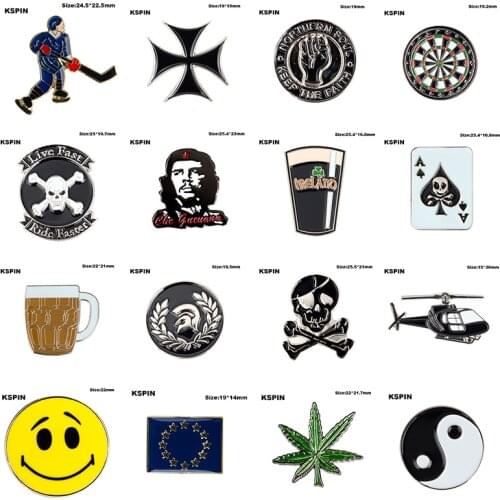 Metal Badge Hockey Cross Badge Northern Soul dart Live Fast Ride Fast Che Guevara pin Skull Ace Beer Cup