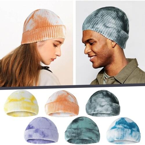 Unisex Fashion Tie Dyed Print Hats Knitted Wool Hat Winter Autumn Warm Casual Knitted Hat F шапка женская зима