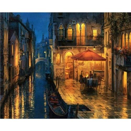 Painting By Number40x50 60x75cm DIY Light Water City Landscape Wall Art Gift DIY Pictures By Numbers Canvas Kits Home Decoration