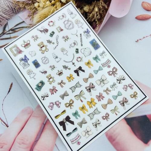 DIY Japanese Style Nail Stickers Thin Light Traceless Dry Nail Decals Plaid Bowknot Butterflies Women Girls Manicure Nail Art