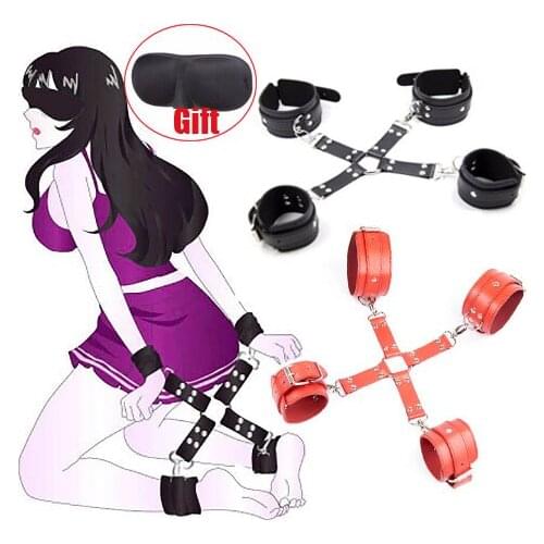 BDSM PU Leather Sex Handcuffs Ankle Cuffs With Cross Buckle Bondage Set Slave Wrist Ankle Restraint Adult Game Sex Toy For Women