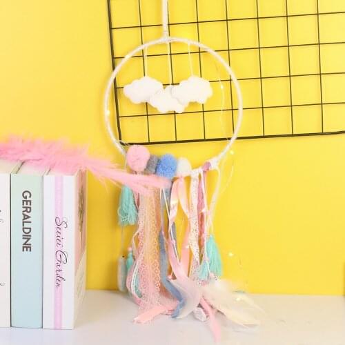 Wall Hanging Dreamcatcher Handmade Feather Cloud Dream Catcher Tassel Braided Art for Room Decor Aesthetic Home Decor No Light