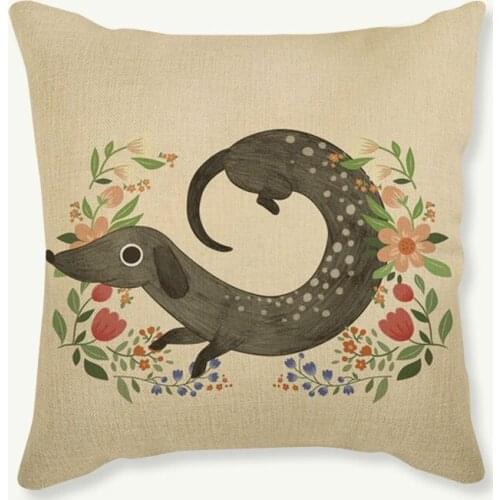 Dog Cushion Cover Colorful Cartoon Cute Dachshund Throw Pillow Cover Cotton Linen Home Decoration Car Sofa Seat Pillow Case