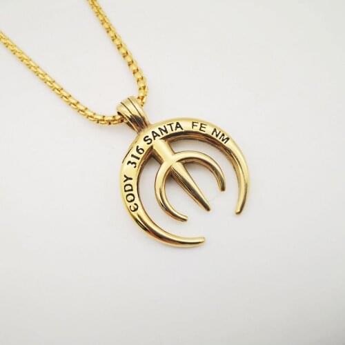 New 316L stainless steel CODY 316 SANTA FE NM trident pendant necklace Gold color letters trident charm hiphop necklace