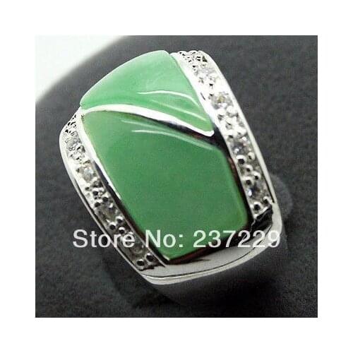 Wholesale price GOOD SHIPPING ^^^^NATURAL GREEN stone MEN AND WOMEN SILVER RING SZ 7/8/9/10