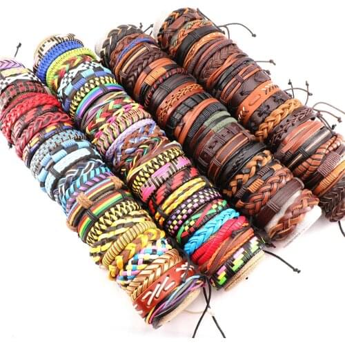 Wholesale 30/50pcs Mens Vintage Leather Bangle Bracelets Cuff Jewelry Gift Party Bracelets For Women