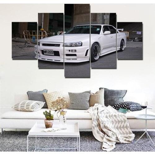 Canvas Wall Art 5 Piece White Sports Car Posters Home Modular Decor Pictures Prints Modern living Room Decoration Paintings