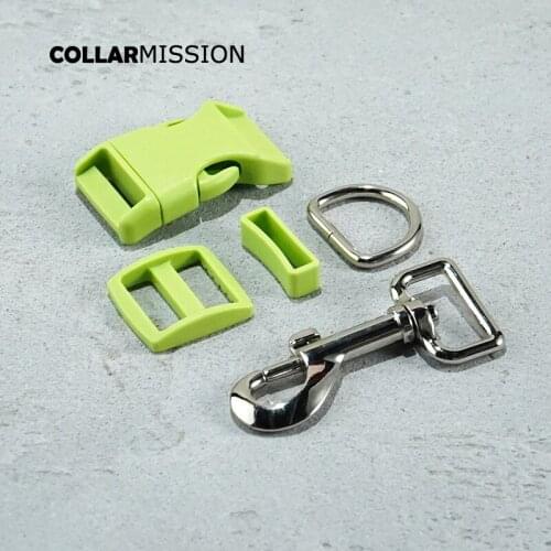 Plastic buckle+Tri-Glid+square keeper+D ring+metal dog clasp/set)High quality 25mm light green DIY dog collar accessories