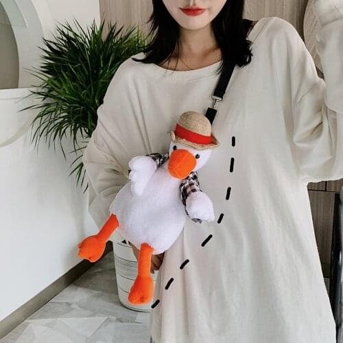 Simulation Cute Girl Bags Stuffed Duck Plush Backpack Toy Cartoon Animal Children School Bag Shoulder Pocket Purse Gift For Girl