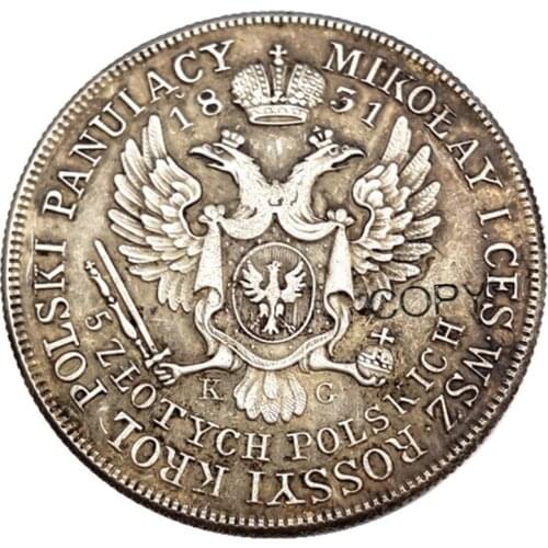 Poland 1831 5 Zlotych Silver Plated Coins Copy