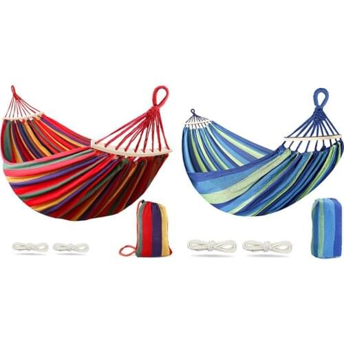 Outdoor Hammock Portable Garden Hammock Sports Home Travel Camping Swing Canvas Stripe Hang Bed Sleeping Pad Camping Mat