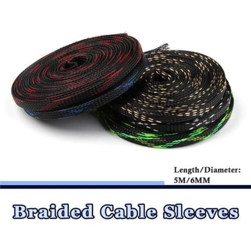 Dropship 5M 6mm 5Colors Tight PET Cable Sleeves Wire Gland Protection Braided Cables Sleeve Insulation Expandable Sleeving ping