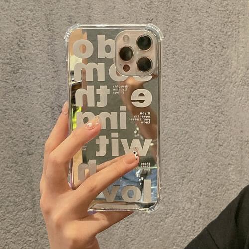 Simple Letter Makeup Mirror Phone Case For iPhone 12 11 Pro MAX Mini XR X XS 7 8 Plus SE 2020 Soft TPU Silicone Shockproof Cover