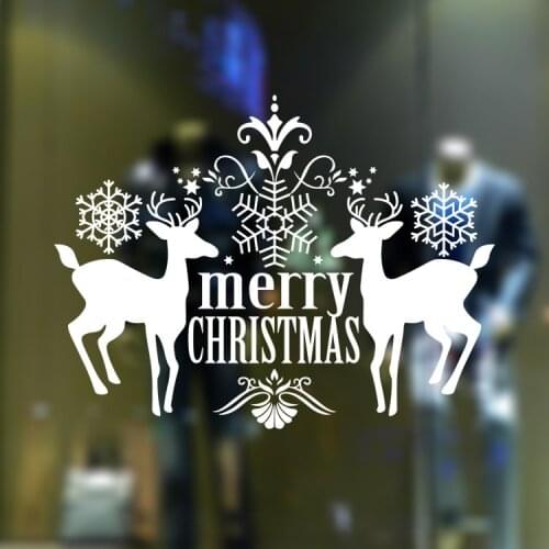 Xmas Window Stickers Removable DIY Glass Wall Merry Christmas Snowflake Deer Wallpaper Christmas Decorative Decal