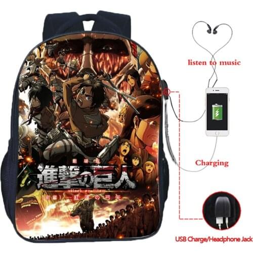 Beautiful Attack on Titan USB Charging Backpacks Students high quality School Bag Casual School Backpack Attack on Titan bag